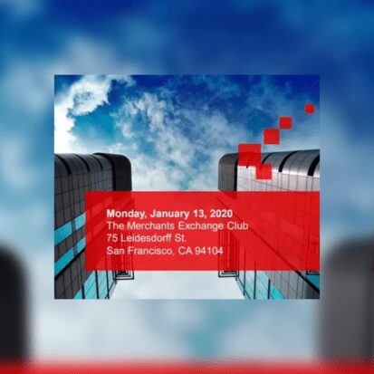 High-rise buildings with red event text overlay