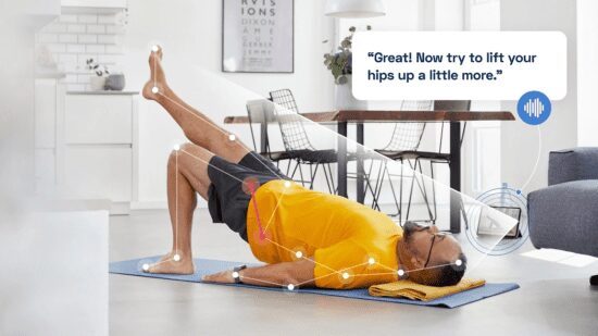 Person performing glute bridge with virtual coach