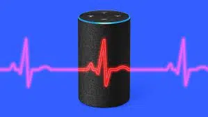 Smart speaker with red heartbeat waveform