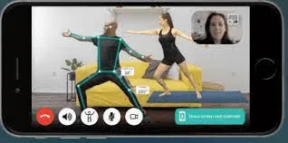 Virtual fitness class displayed on smartphone