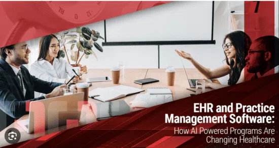 Professionals meeting about EHR practice management