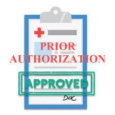 Medical prior authorization document stamped approved