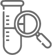 Test tube with magnifying glass icon