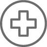 Gray medical cross symbol inside circle