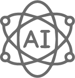 AI atom logo on dark gray circle