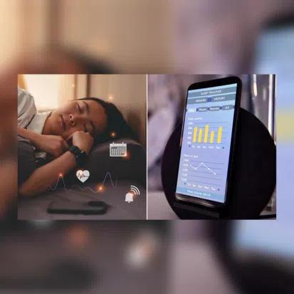 Woman sleeping with smartwatch and sleep app