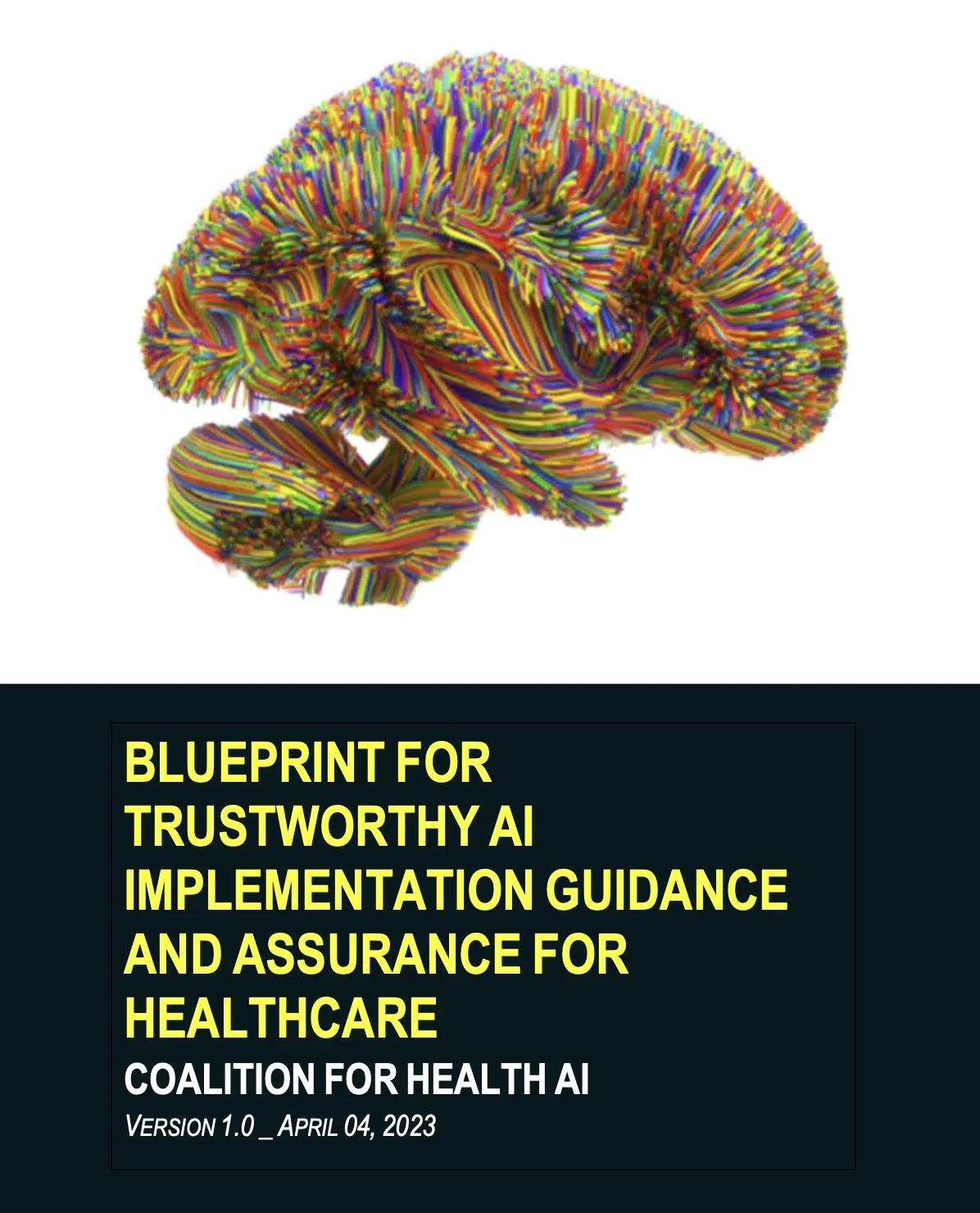 Multicolored brain illustration on AI healthcare report