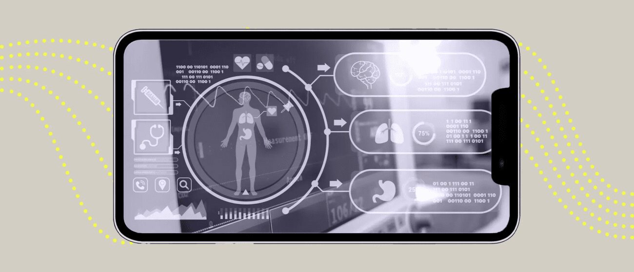 Smartphone displaying mobile health diagnostics dashboard