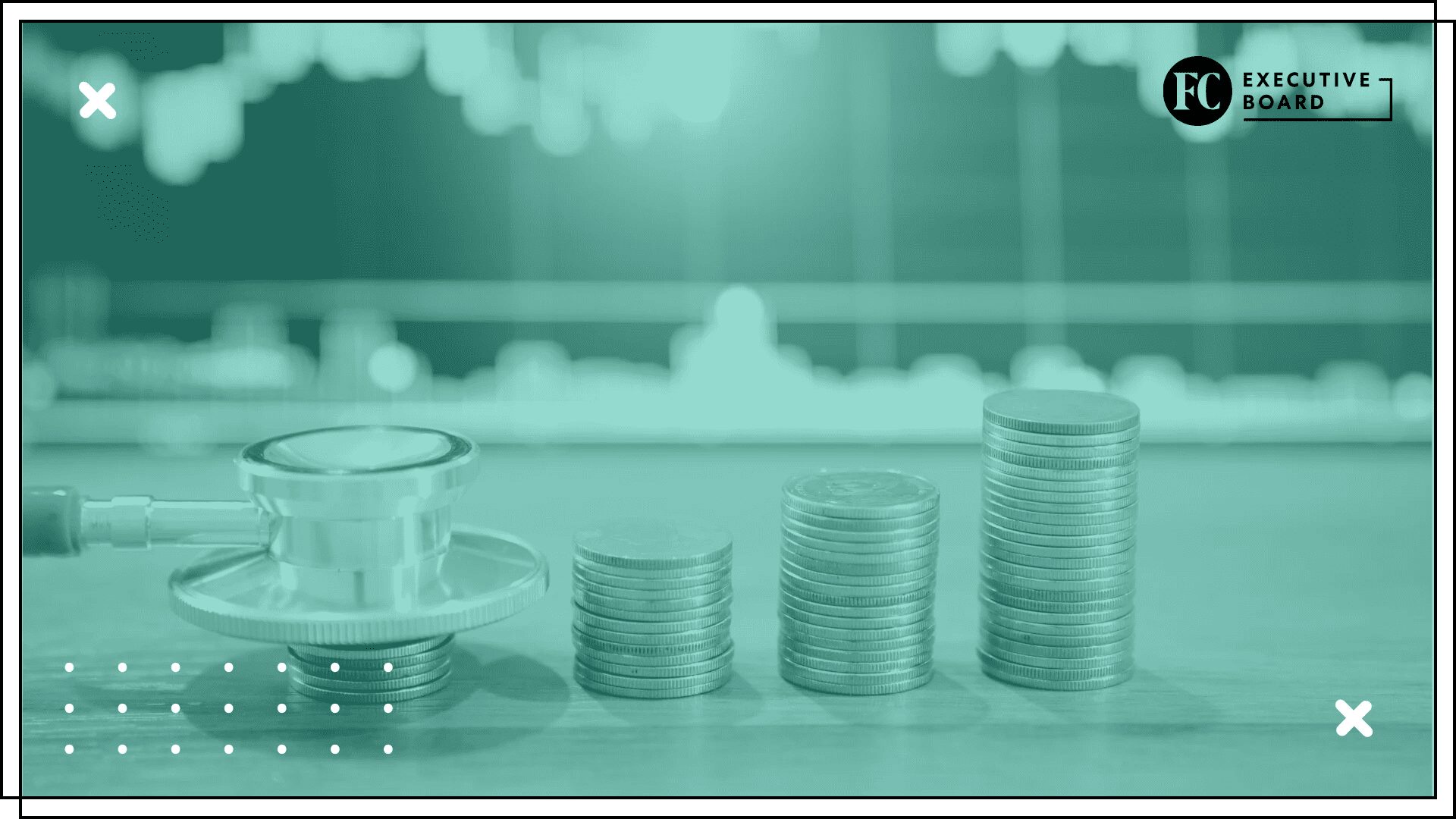 Stethoscope beside ascending stacks of coins